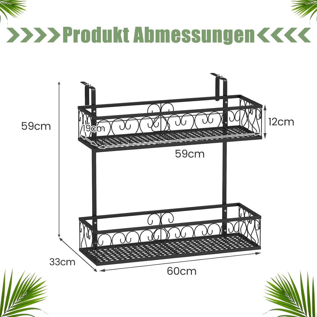 GOPLUS 2-stöckiges hängendes Blumenregal, Balkongeländerkorb Metall mit verstellbaren Haken, Blument