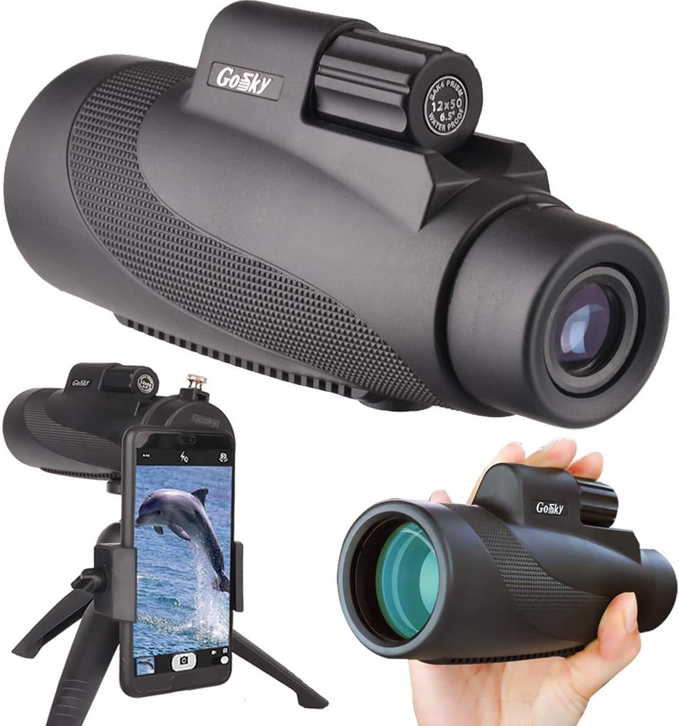 Gosky 12 x 50 Hochleistungs-Prisma-Smartphone-Halterung und Handstativ, wasserdicht, beschlagfest, s