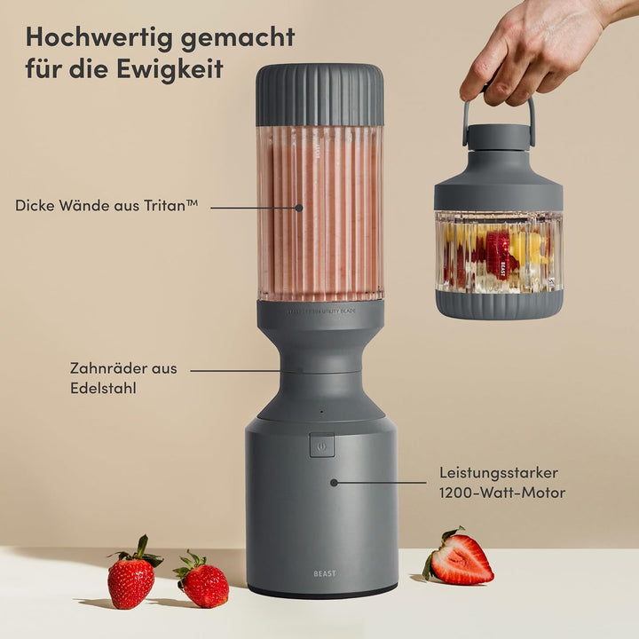 BEAST Standmixer 1200W - Smoothie Maker und Hochleistungsmixer mit 3 Tritan Mixbechers 1200, 1000, 5