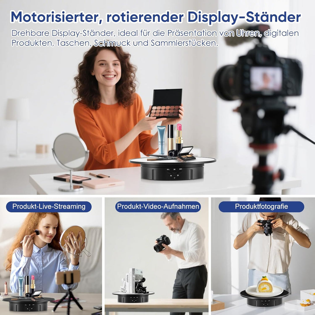 Elektrischer Drehteller Elektrisch, Drehscheibe 20cm mit 5 Hintergründen für Produktfotografie & Liv