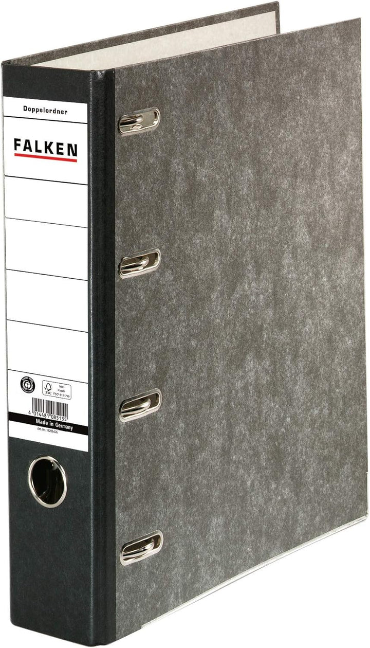 Original Falken 10er Pack Recycling-Doppelordner Wolkenmarmor. Made in Germany. 7 cm breit schwarz f