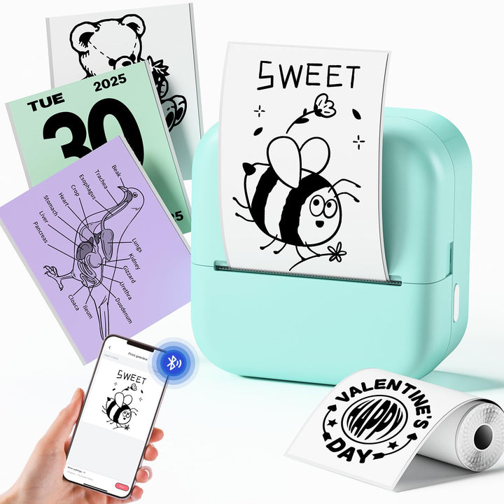 LabelCenter Mini Drucker, Sticker Drucker M02L,Mini Drucker für Smartphone Mini Sticker Drucker,Mini