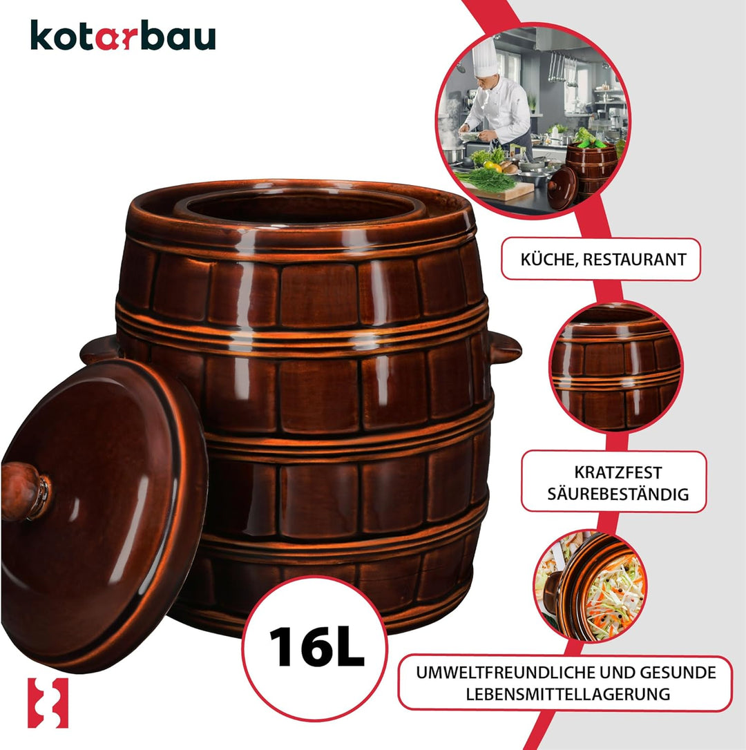 KOTARBAU® Gärtopf Steinguttopf 16 L Sauerkrauttopf Gurkentopf mit Deckel Keramiktopf Einmachtopf Ste