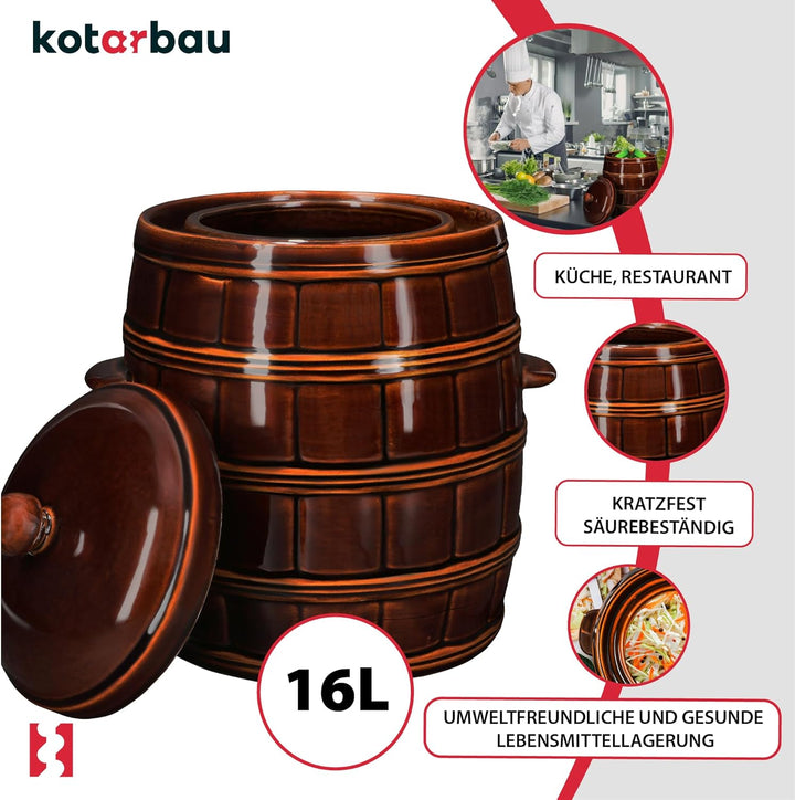 KOTARBAU® Gärtopf Steinguttopf 16 L Sauerkrauttopf Gurkentopf mit Deckel Keramiktopf Einmachtopf Ste
