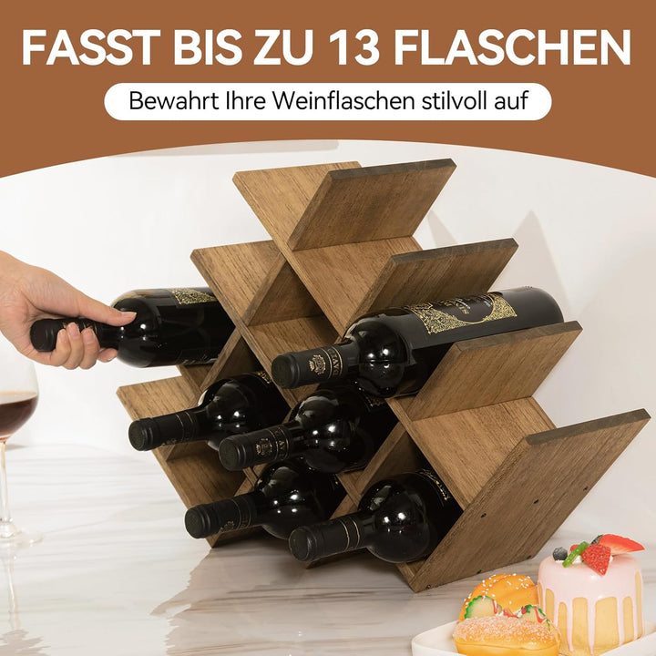 KIRIGEN hölzernes13-Flaschen-Weinregal, 4-stufiges Holz-Wein-Displayregal, Stand- und Theken-Weinauf