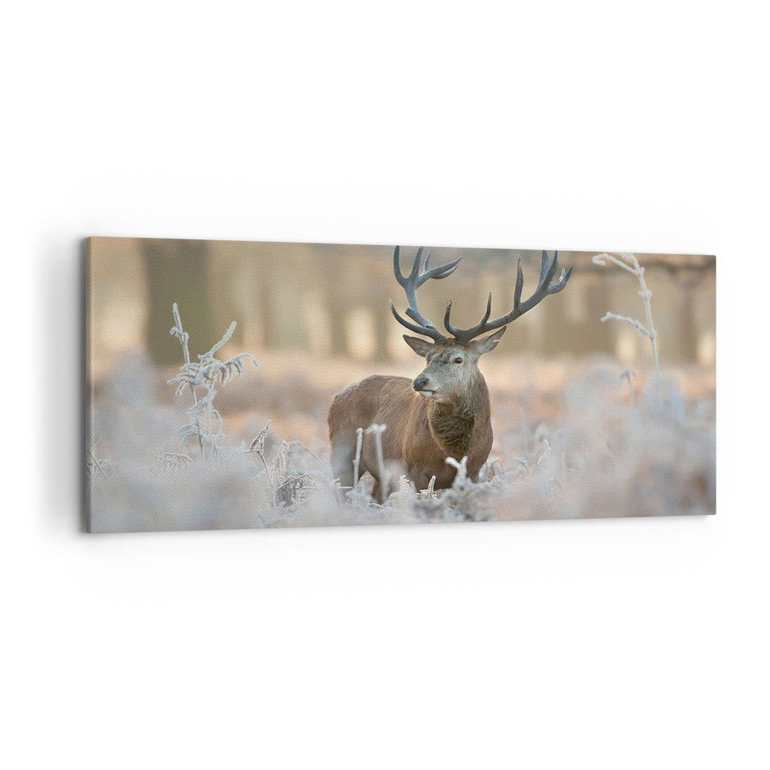 Wandbilder Dekoration Wohnzimmer Hirsch Wald Natur Panorama Bilder auf Leinwand 120x50cm Leinwandbil