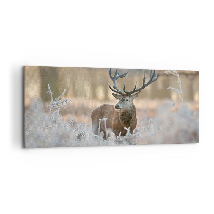 Wandbilder Dekoration Wohnzimmer Hirsch Wald Natur Panorama Bilder auf Leinwand 120x50cm Leinwandbil