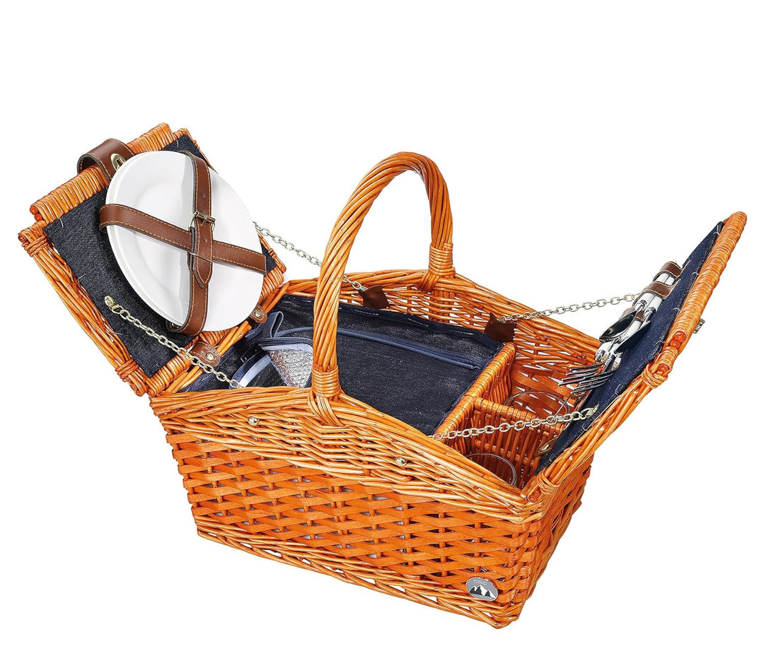 Cilio 156812 Salerno Picknickkorb, Weide, Rotbraun 38x26x37 cm