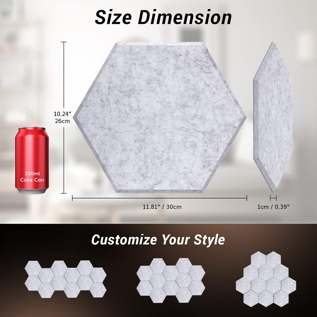 Hexagon Akustikplatten selbstklebend 12 Stücke, TONOR Schallabsorber Schallschutz mit Hochdichte Wan