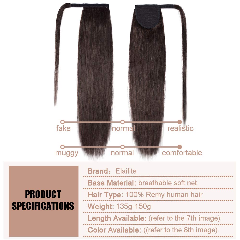 Elailite Ponytail Extension Echthaar #2 Dunkelbraun, Haarverlängerung Zopf Haarzopf Pferdeschwanz Ha