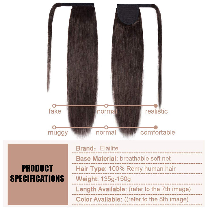 Elailite Ponytail Extension Echthaar #2 Dunkelbraun, Haarverlängerung Zopf Haarzopf Pferdeschwanz Ha