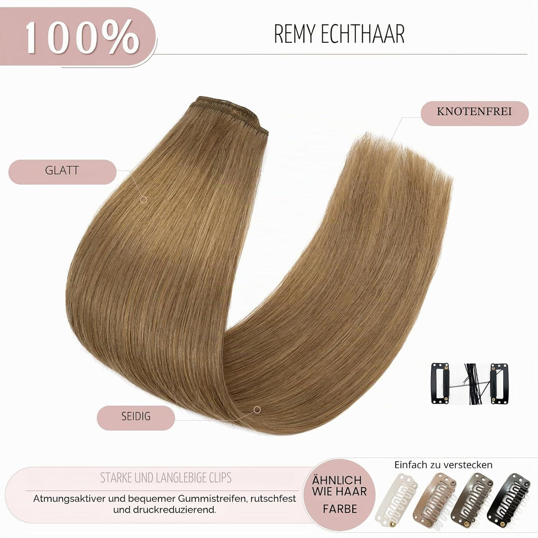 SEGO Clip in Haarverlängerung Echthaar Haar Extensions 8 Tressen Haarteil 100% Remy Human Haar dünn