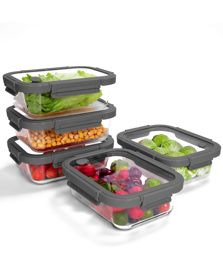 5er-Pack Borosilikatglasbehälter mit gehärtetemDeckel, 1040 ml/ 4,4 Tassen, luftdichtes Mahlzeiten-V