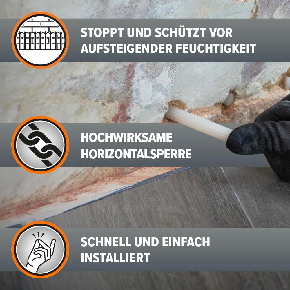 Dryrod Hochleistungs – Horizontalsperre – Stäbchen gegen aufsteigende Feuchtigkeit im Mauerwerk - WT