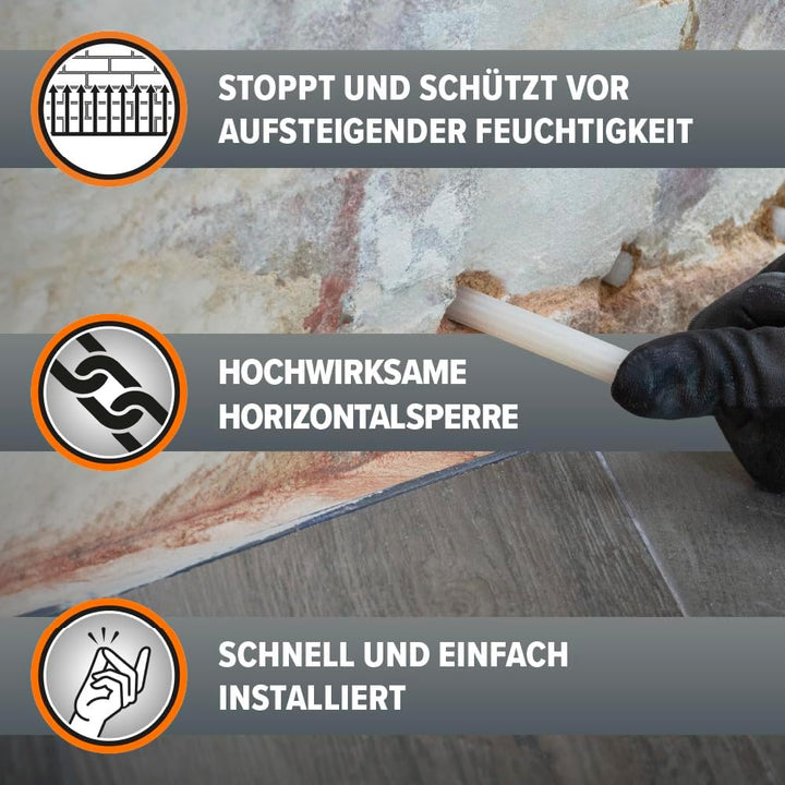 Dryrod Hochleistungs – Horizontalsperre – Stäbchen gegen aufsteigende Feuchtigkeit im Mauerwerk - WT