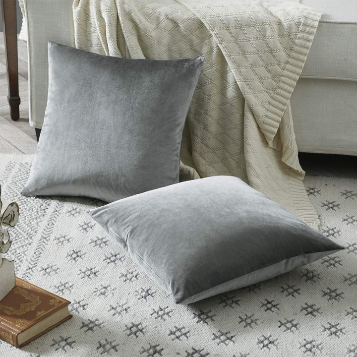 GIGIZAZA Samt Kissenbezug 50x50 cm Grau 4er Pack Kissenbezüge Kissenhülle Dekokissen für Sofa Wohnzi