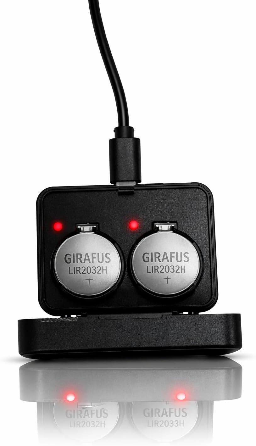 Girafus Knopfzellen Ladegerät für LIR-2032/2016 / 2025 Akkus USB Batterieladegerät Inklusive 4X LiR2