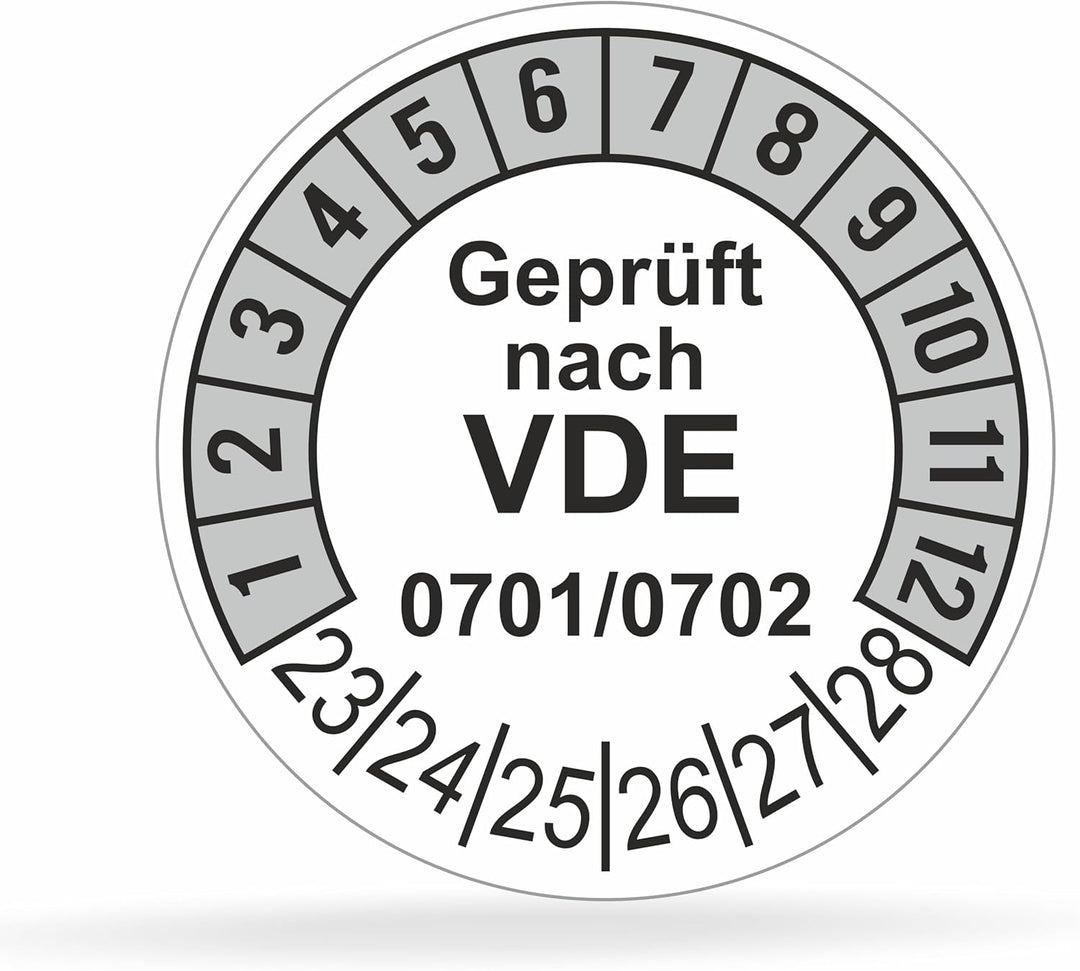 Fluxxx 560 Stk Prüfplaketten "Geprüft nach VDE", 20 mm Ø, Prüfetiketten nach DGUV V3, 2023-2028, sel
