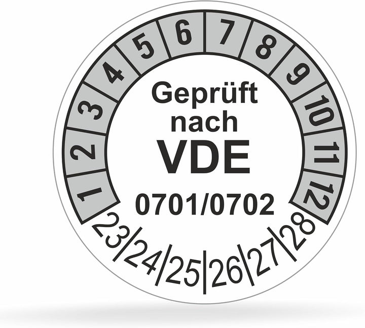 Fluxxx 560 Stk Prüfplaketten "Geprüft nach VDE", 20 mm Ø, Prüfetiketten nach DGUV V3, 2023-2028, sel