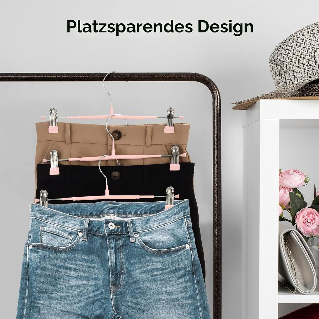 Dünne Hosenbügel, GUANJUNE rutschfeste Hosenbügel mit Verstellbaren Clips, Platzsparende Kleiderbüge