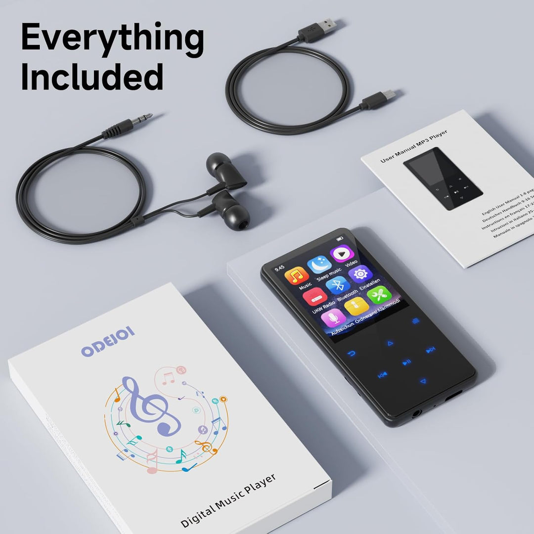 MP3 Player mit Bluetooth 5.3, 64GB und 2,4" Display – Mit Touch-Tasten, Lautsprecher, Metallgehäuse,