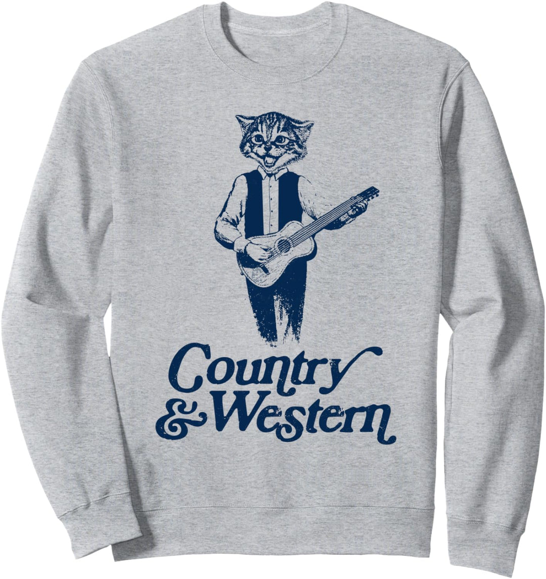 Country & Western Music Funny Guitar Playing Cat Graphic Sweatshirt