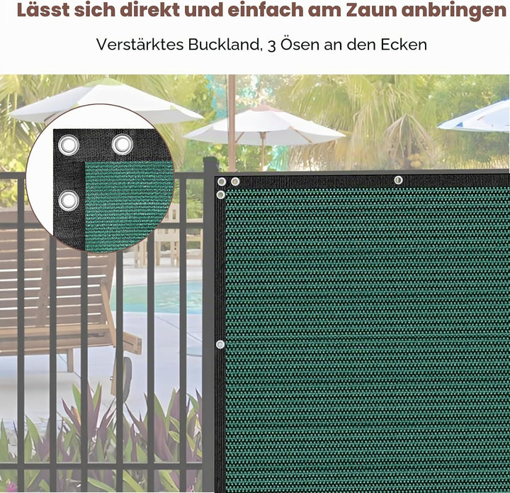 Zaunblende Sichtschutz Grün-Schwarz,1.2x6m, Sichtschutzzaun 90% HDPE-Schattennetz für den Aussenbere