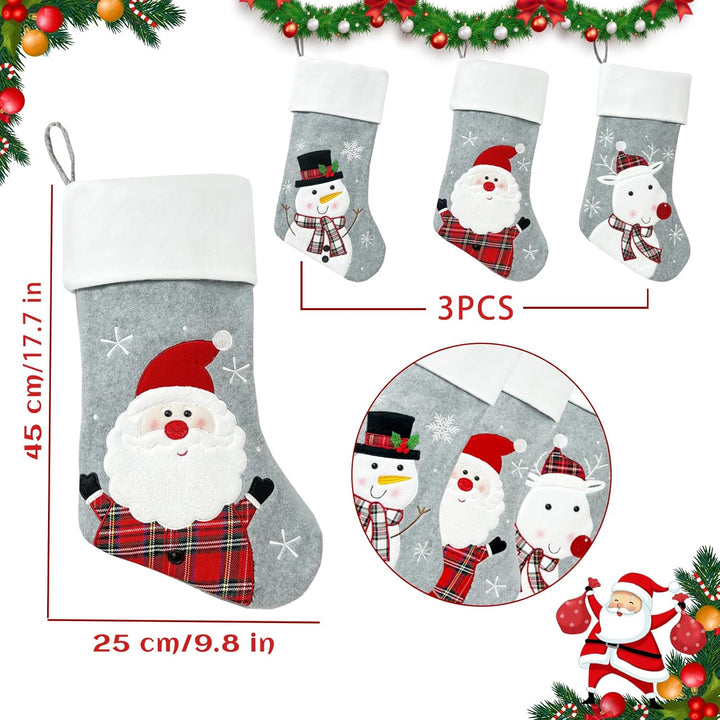 45CM Nikolausstrumpf Extra Gross, Shyllin Weihnachtsstrumpf Personalisiert Grau Weis 3er Set, Weihna