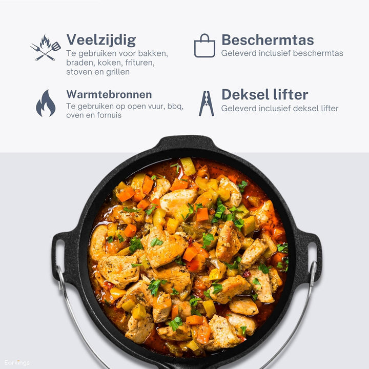 Dutch Oven Kochtopf - Gusseisen Topf Ø29 - Gusseisen Topf mit Deckel 9 Liter Grillpfanne - Bratpfann
