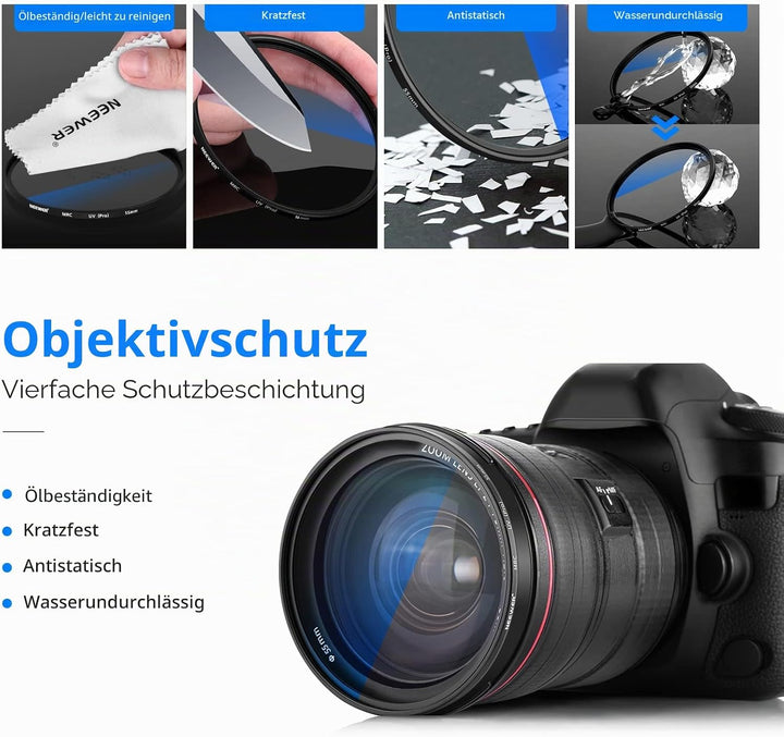 NEEWER 55mm MRC UV Filter, Schutzfilter mit 30 Schichten Multiresistente Nanobeschichtungen/HD Optis