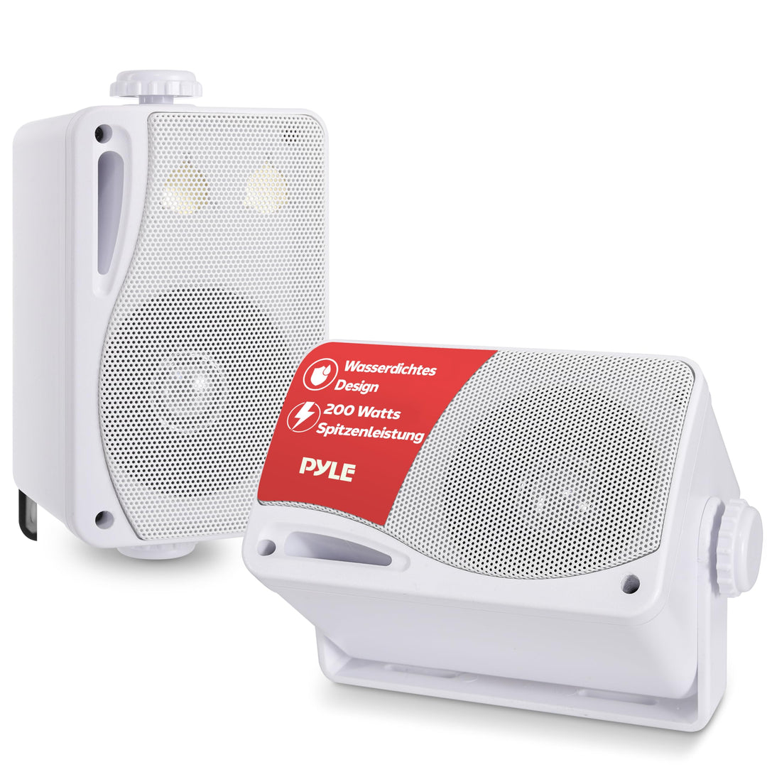 Pyle Wasserdichte Lautsprecher 3.5-Zoll-200-Watt 3-Wege Wetterfeste Mini Box, Weiss, PLMR24, Weiss