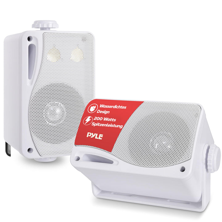 Pyle Wasserdichte Lautsprecher 3.5-Zoll-200-Watt 3-Wege Wetterfeste Mini Box, Weiss, PLMR24, Weiss