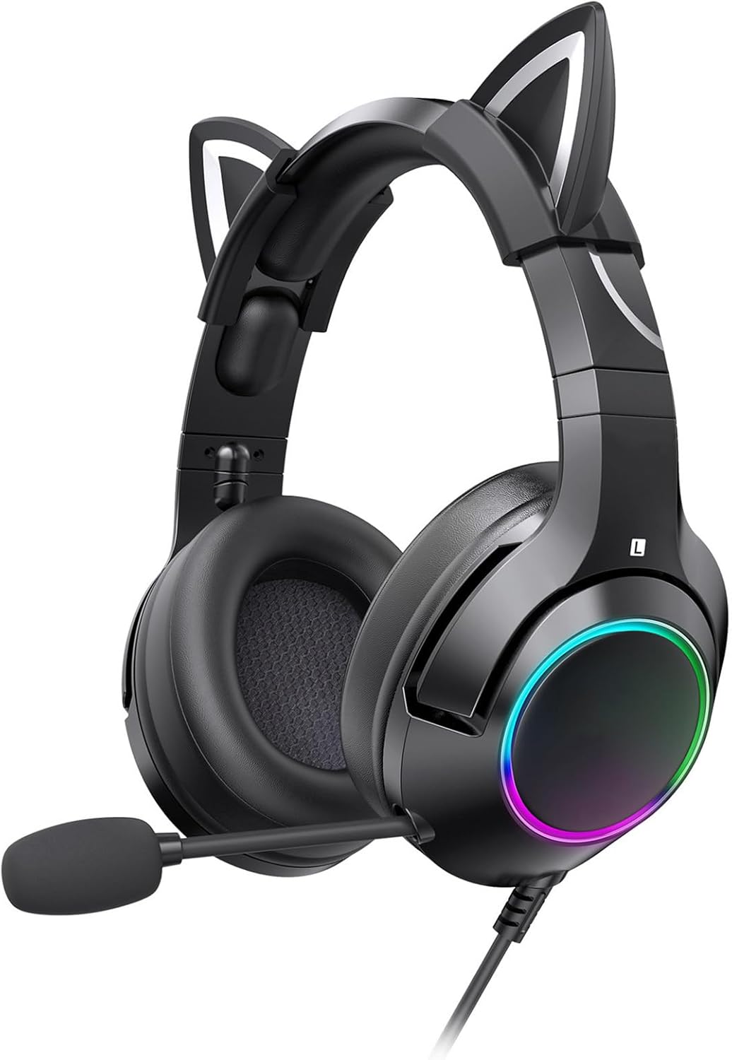 Gaming-Headset mit Mikrofon, abnehmbare Katzenohr-Kopfhörer, Katzenohr-Design mit RGB-Beleuchtung, V