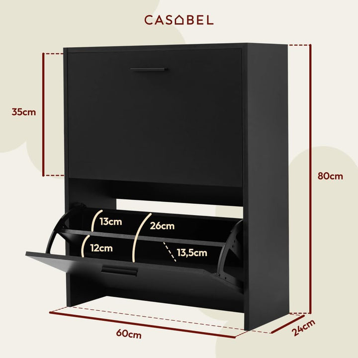 CASABEL Schuhschrank Schmal für 12 Paar Schuhe, Modernes Schuregal Holz mit 2 Klappen, Platzsparende