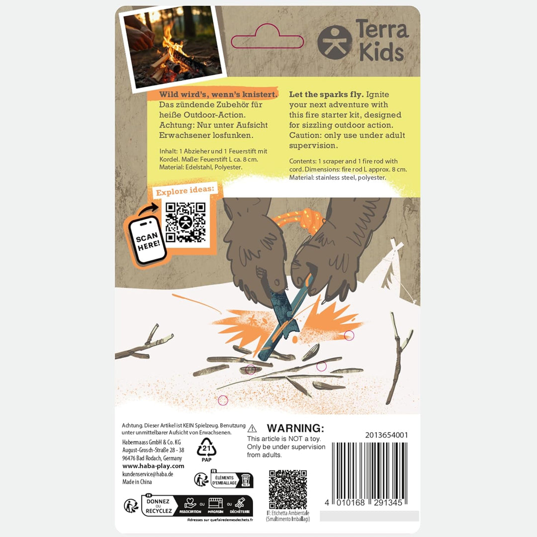 HABA Terra Kids Feuerstahl – Outdoor-Feuerstarter für Kinder ab 6 Jahren – Robustes Firestarter-Tool