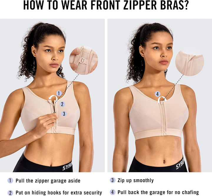 SYROKAN Damen Sport BH Starker Halt - Vorderverschluss Ohne Bügel Und Einlagen für Nach Brust OP Fit