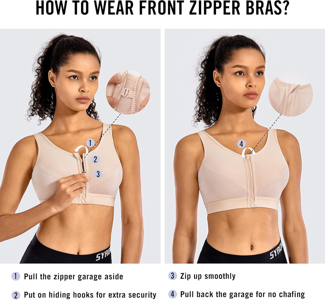 SYROKAN Damen Sport BH Starker Halt - Vorderverschluss Ohne Bügel Und Einlagen für Nach Brust OP Fit