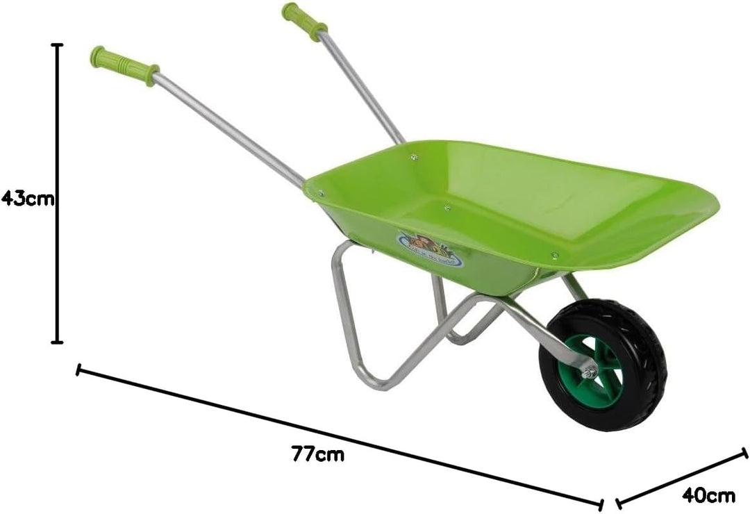 Esschert Design Kinderschubkarre, Gartenkarre für Kinder in grün, ca. 77 cm x 40 cm x 43 cm