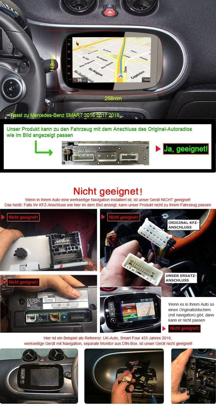 Erisin 9 Zoll Android 10 Autoradio mit Navi GPS für Mercedes-Benz Smart Eingebauter CarPlay DSP-Vers