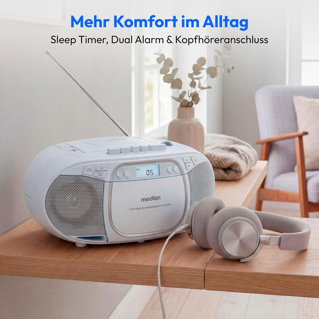 MEDION E66476 Stereo Sound System (Boombox, CD-Player, MP3, Kassette, tragbarer Kassettenspieler für