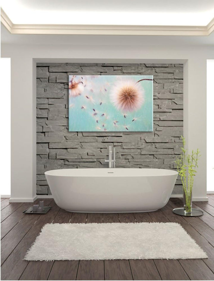 Pixxprint Pusteblumen in Bewegung / 100x70cm Leinwandbild bespannt auf Holzrahmen/Wandbild Kunstdruc