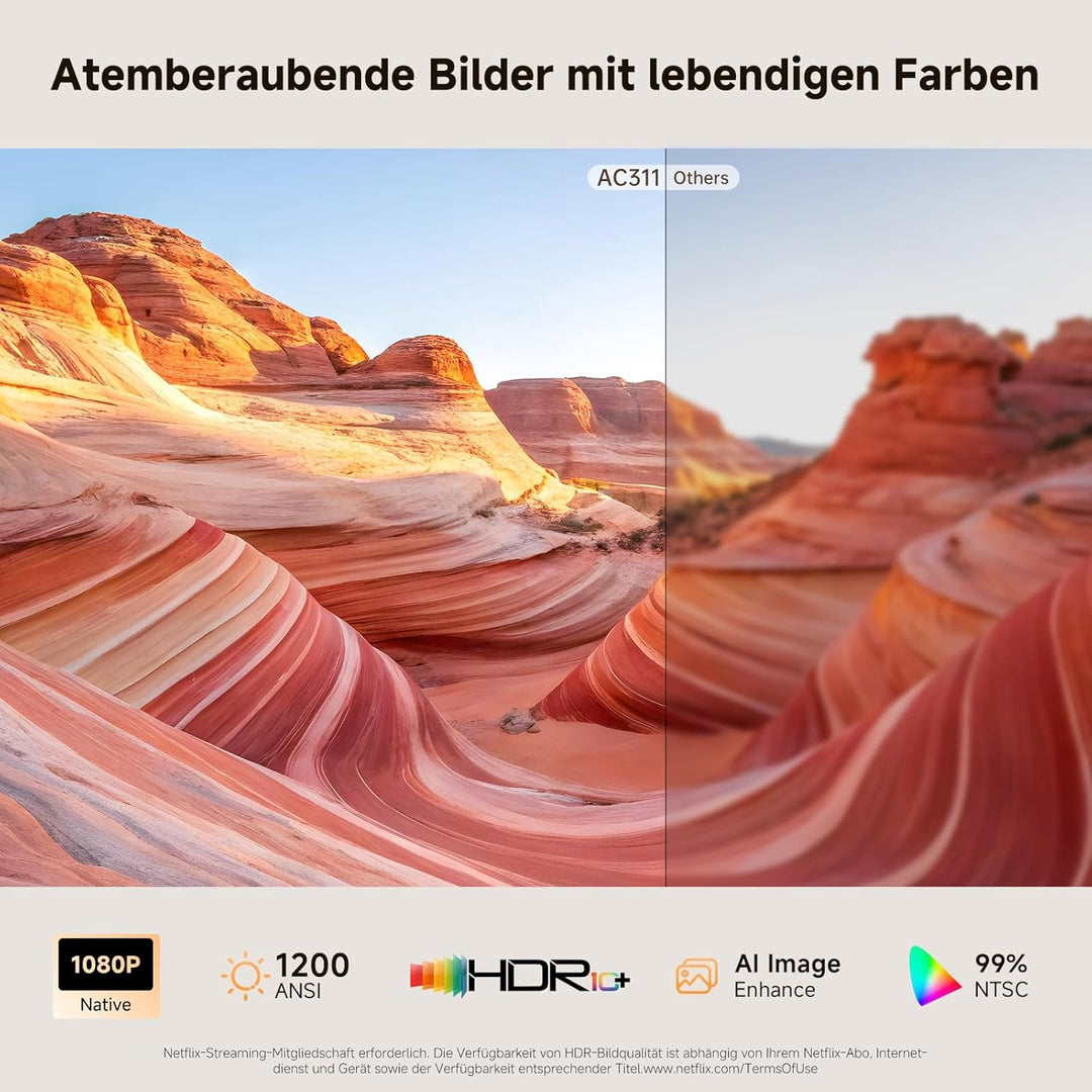 Beamer 4K mit Netflix, iSinbox 1200ANSI 4K Heimkino & Outdoor kurzdistanz Beamer, Smart projektor mi