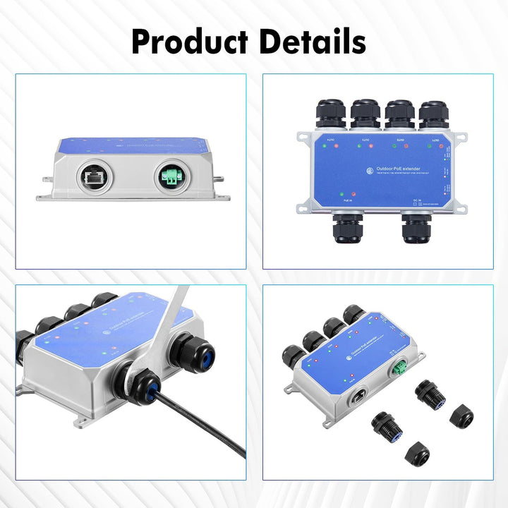 MokerLink IP67 Outdoor 5 Port Gigabit PoE Extender, IEEE 802.3 af/at/bt PoE Repeater 90W, 10/100/100