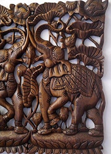 livasia Elefantenrelief, Holzrelief mit Elefanten, Wandrelief, Elefanten Wandbild (Handarbeit)
