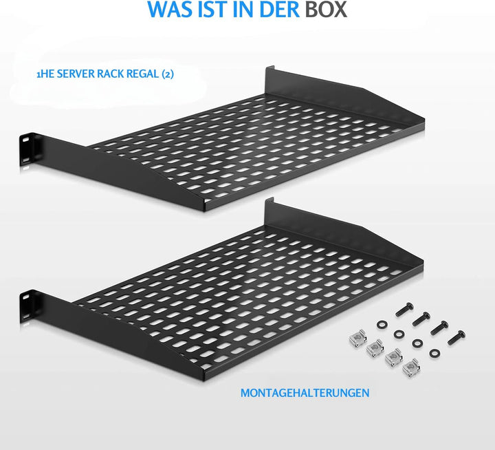 Pyle 2-Pc 1U Server Rack Shelf, Vented Shelves for Good Air Circulation, Cantilever Mount, Wall Moun