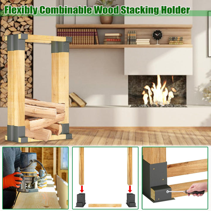8 Stück Stapelhilfe für Brennholz Stahl Holzstapelhilfe Schwarz Holzlager Holzstapelhalter Verstellb