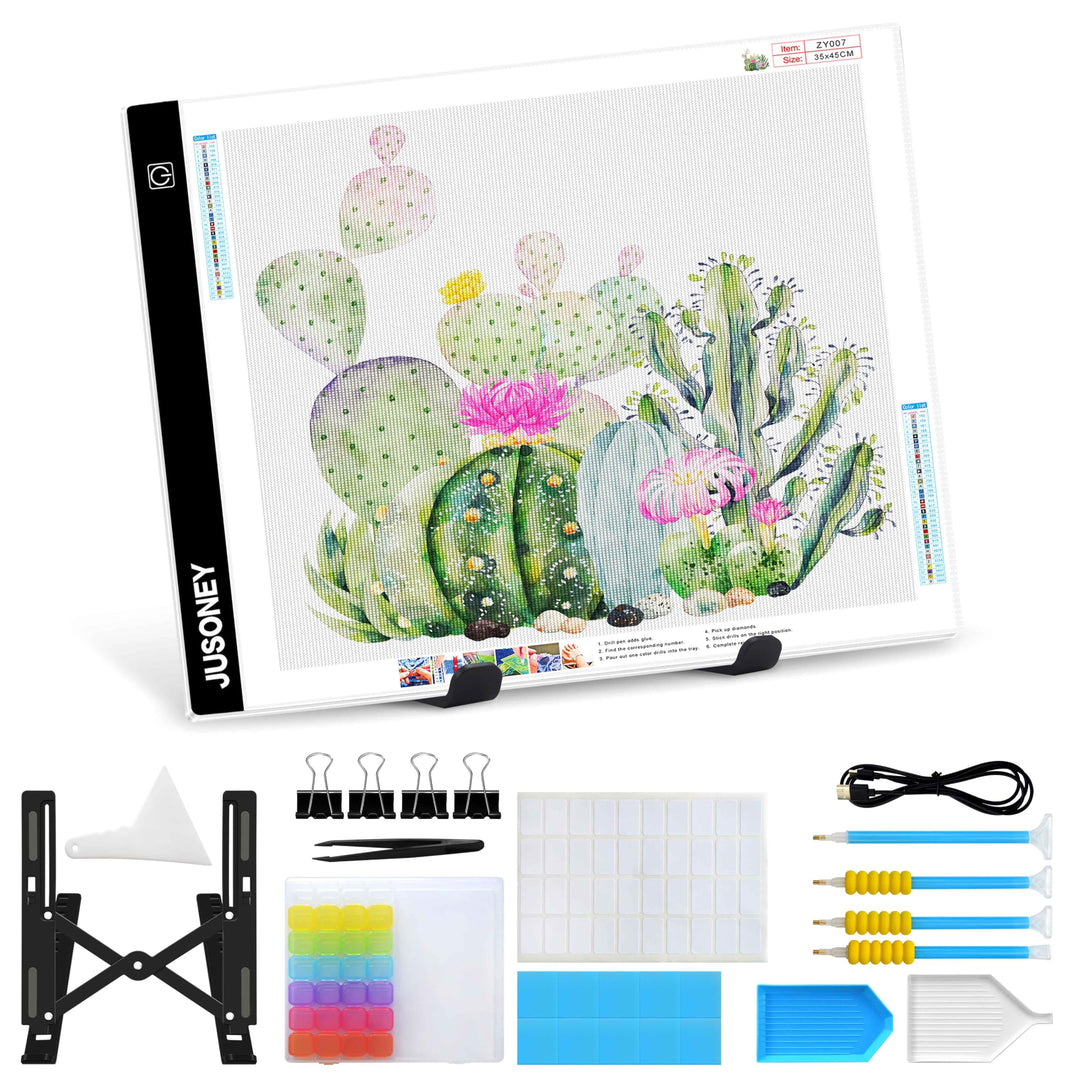 JUSONEY Leuchttisch A4 für diamond painting, Diamond Painting Zubehör Dimmbare Light Pad für Zeichne