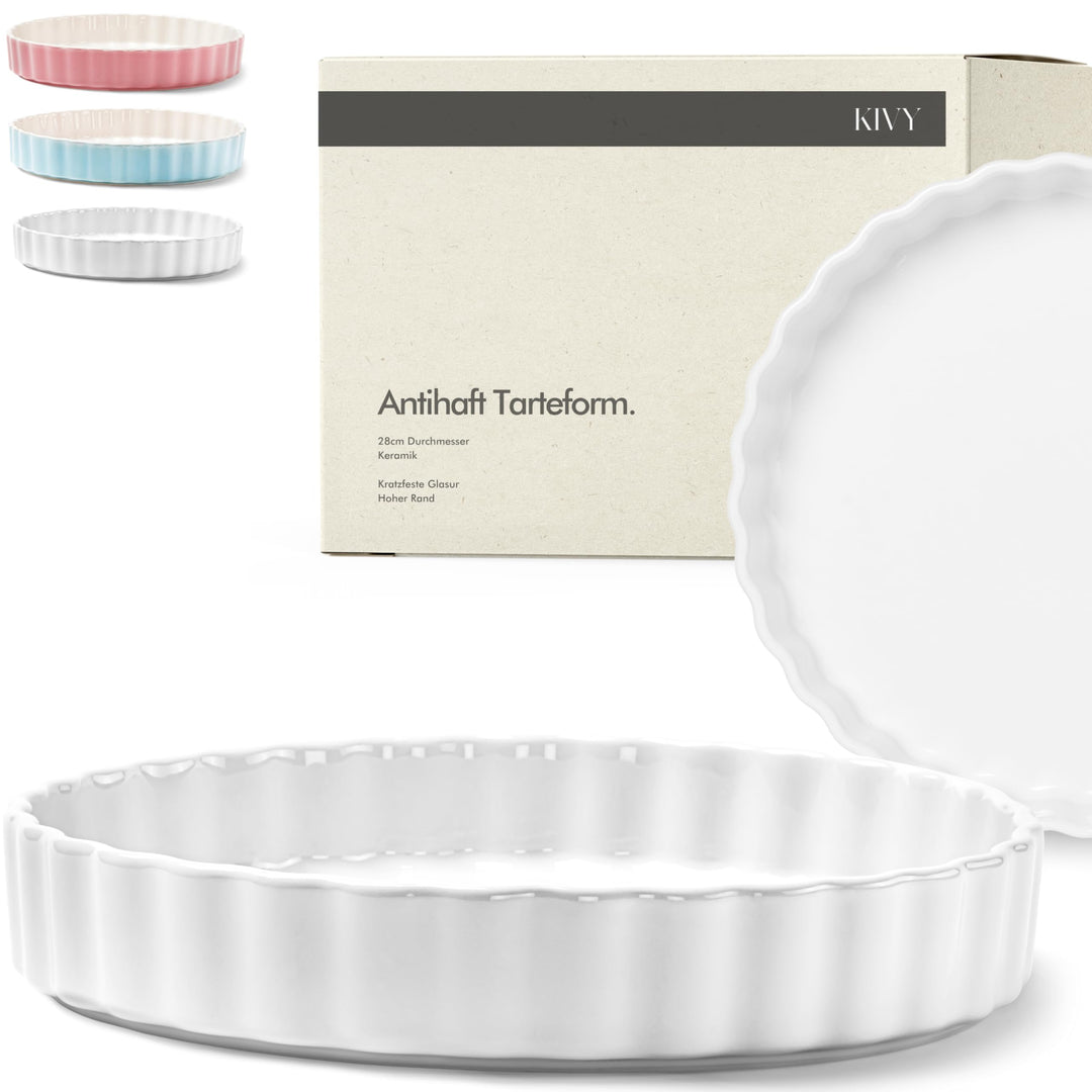 KIVY Tarte & Quicheform Keramik 28cm - Antihaftbeschichtete Tarteform 28 cm rund - Tarteform Keramik