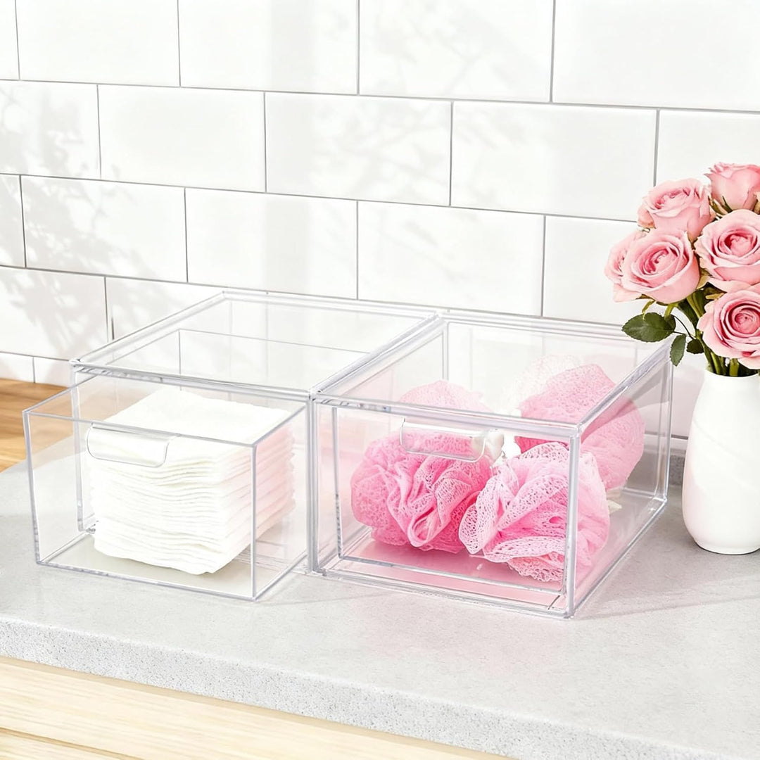4Pack Grosse Stapelbare Aufbewahrungsschubladen, transparente Acryl-Schubladenorganisatoren mit Grif