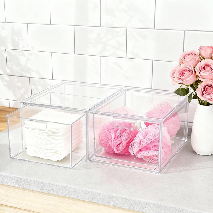 4Pack Grosse Stapelbare Aufbewahrungsschubladen, transparente Acryl-Schubladenorganisatoren mit Grif